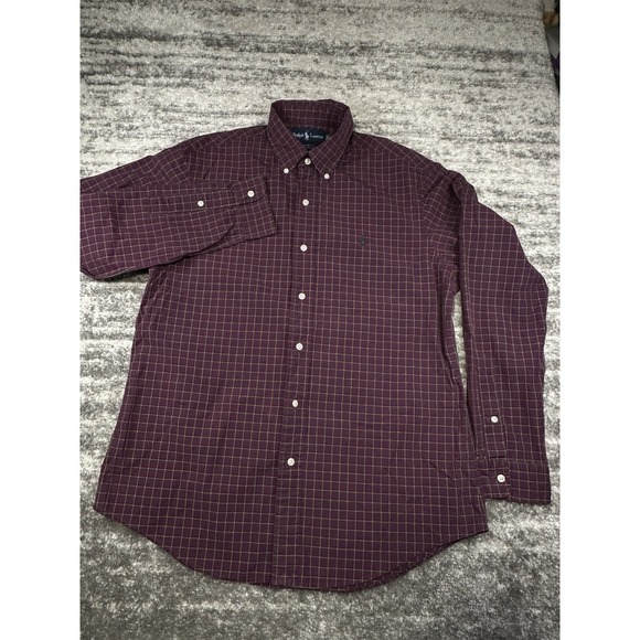 Polo Ralph Lauren Shirt Mens Large Long Sleeve Button Up Purple Check - Picture 2 of 11